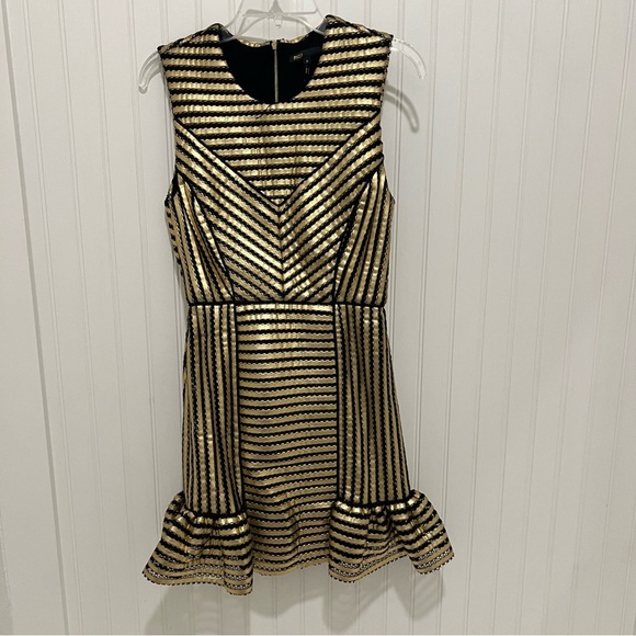 Maje NWT 2 Gold and Black Striped Sleeveless Dress #party #wedding #prom - Picture 1 of 4